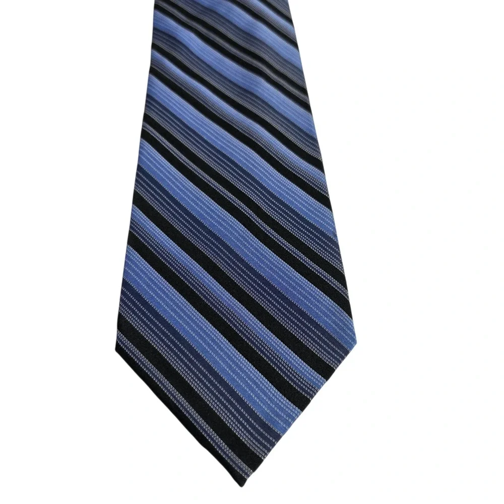 Joseph Feiss International Mens Necktie Blue Black Silk Striped Woven‎ Classic